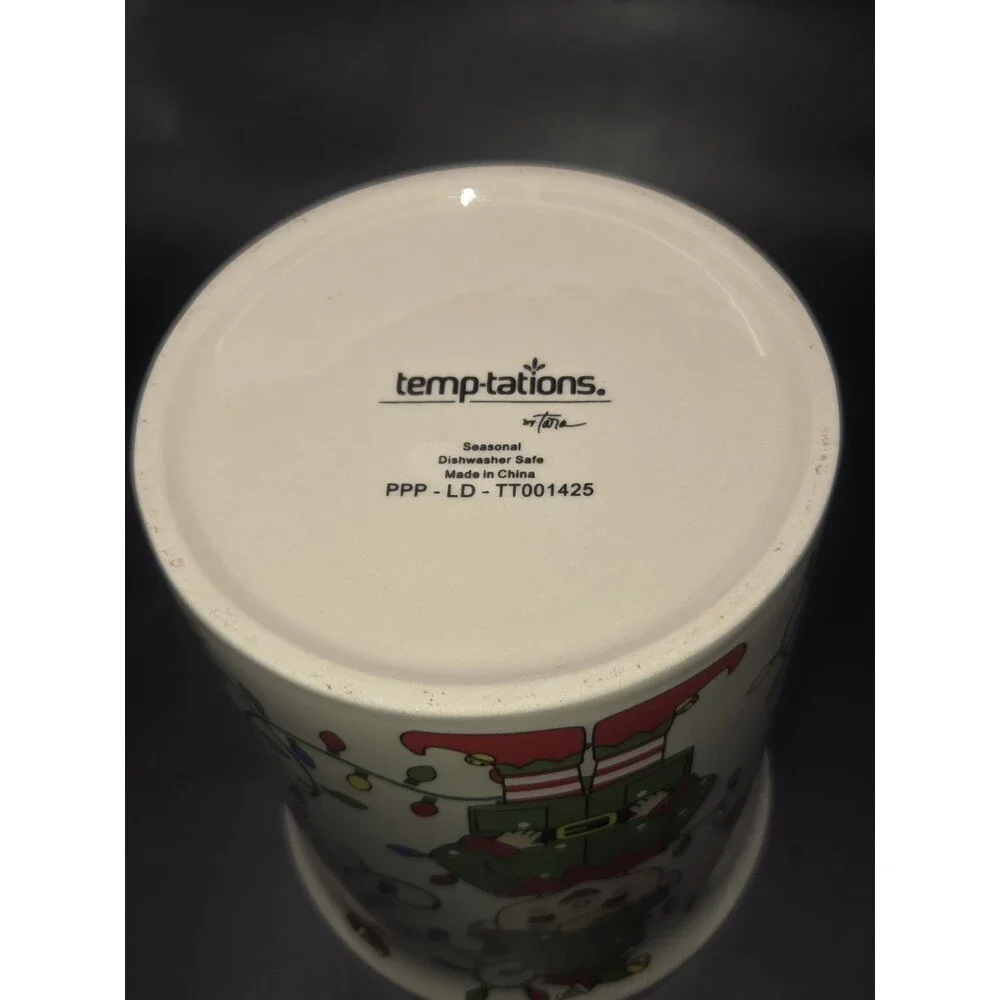 Temptations By Tara Ceramic Utensil Jar Crock Holder Elf Theme Holiday Christmas